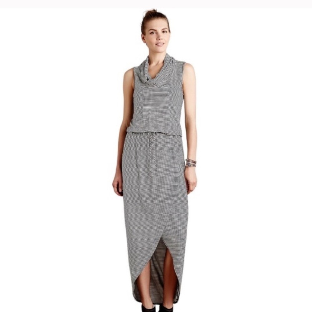 Dolan Left Coast Cowl Neck Black White Sleeveless Striped Midi Dress XS